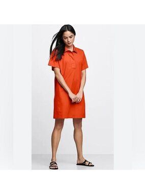Eileen Fisher Classic Collar Dress Organic Cotton Poplin Pebble Orange Womens L